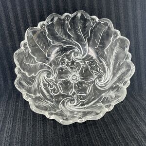Indiana Clear Glass Embossed Wild Rose  Serving Bowl 9” Diameter